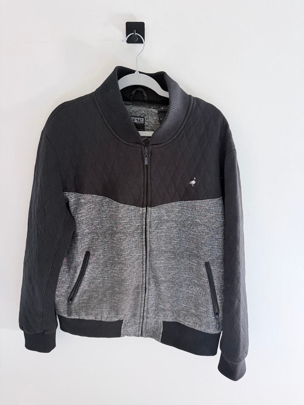 Staple Pigeon Bomber Style Colorblock Embroidered Quilted Knit Jacket-Size L